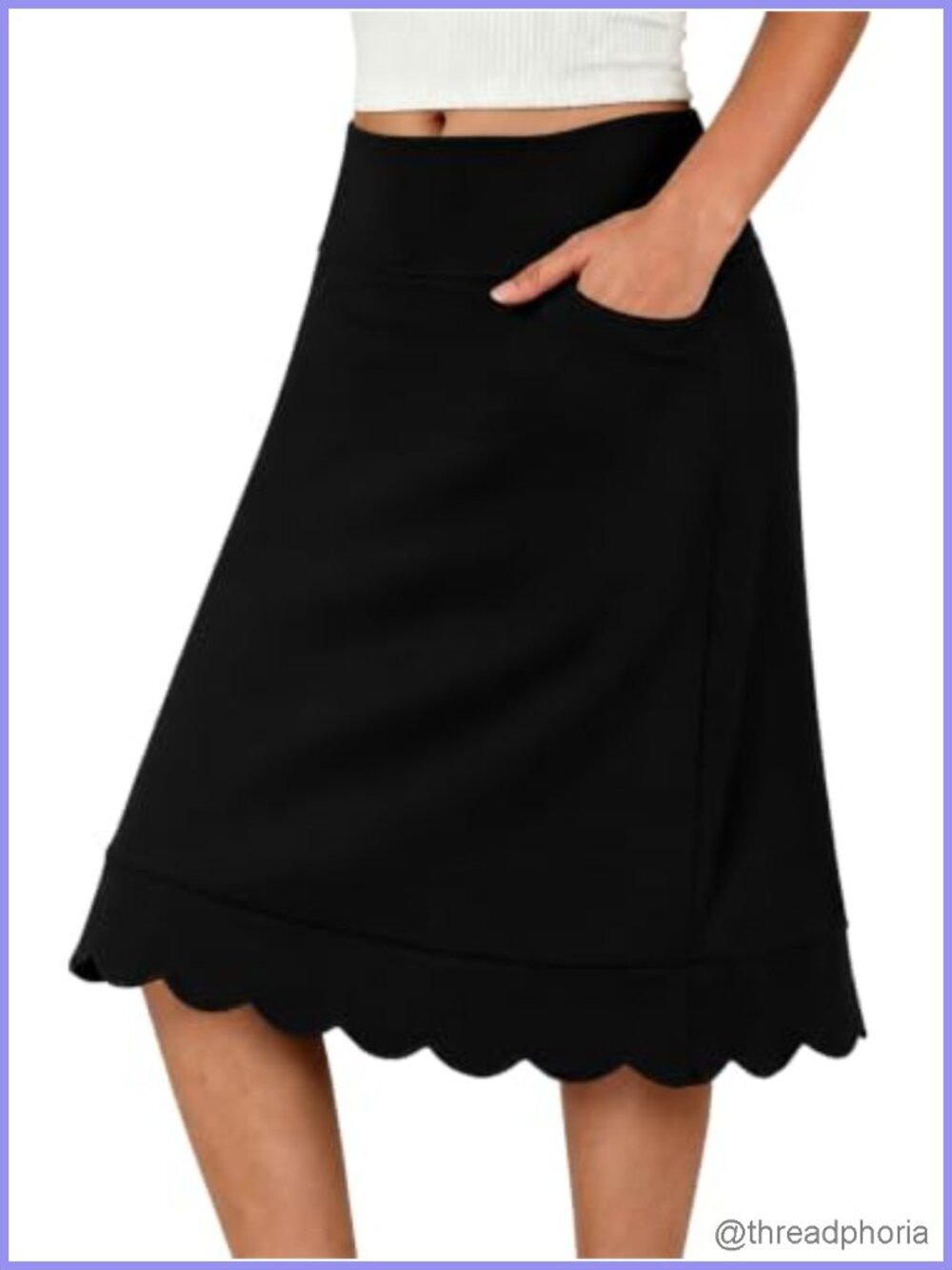 Women's Knee Length Scallop Hem Tennis Skort with Pockets High Waist A-Line